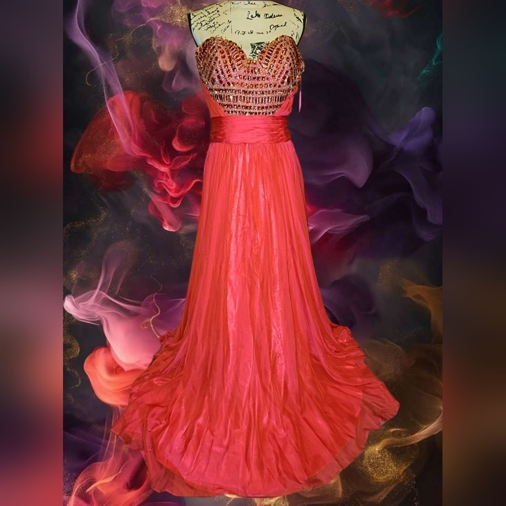 Angela & Alison Watermelon Strapless Gown - Picture 2 of 9